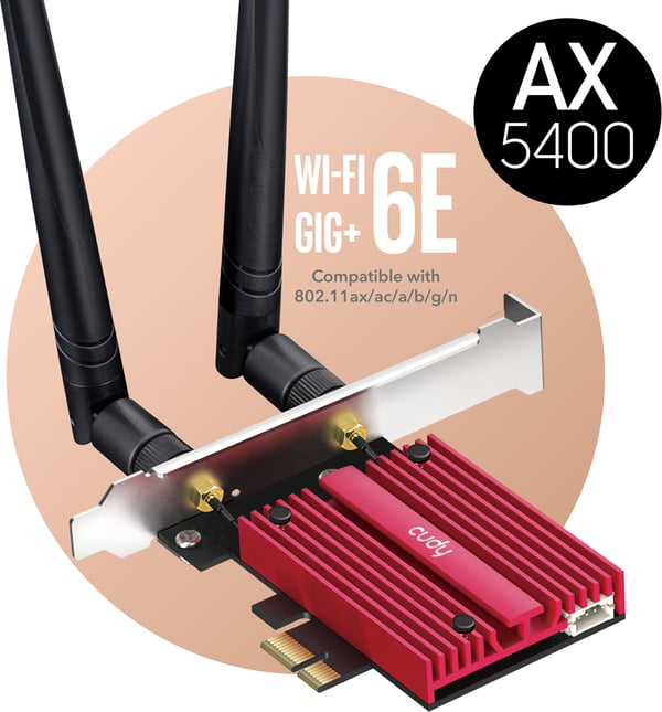 Cudy WE3000S Tri-band PCI-E-WiFi 6-adapter och Bluetooth 5.2-adapter