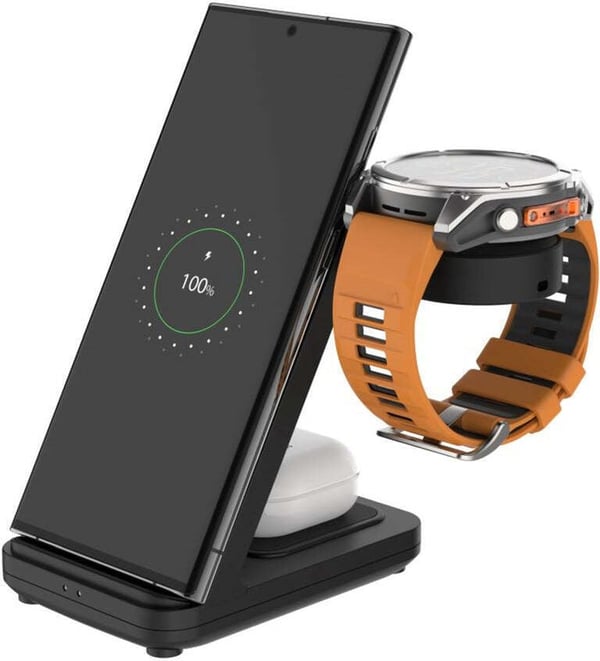 FIXED 3-i-1 trådlös laddningsstation för Garmin-klocka, svart