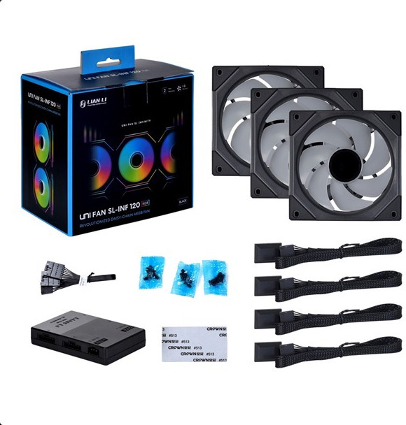Lian Li UNI FAN SL-INF 120 ARGB PWM ventilatorpakke, 120 mm, 3-pakning, sort
