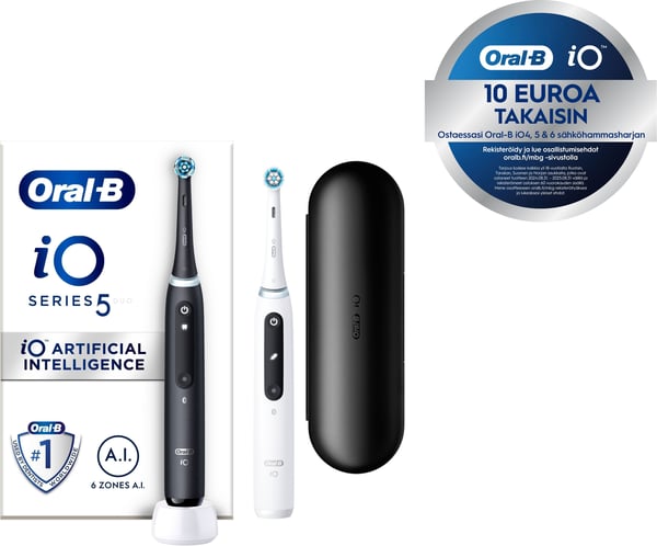 Oral-B iO 5 Black & White -el-tandborste, dubbelkropp, svart/vit