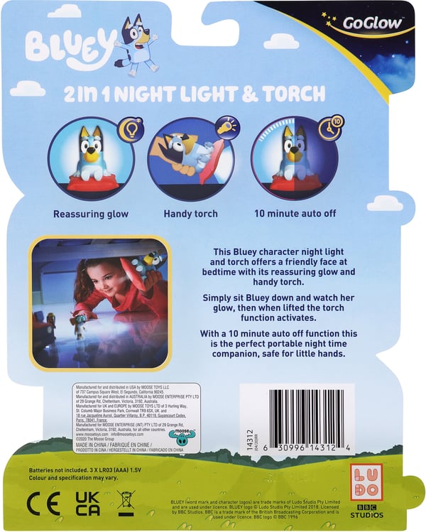 Bluey GoGlow Buddy 2-i-1 natlampe og lommelygte