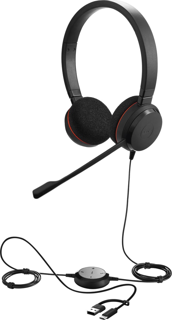 Jabra Evolve 20 headset med mikrofon, stereo, MS, USB-C/USB-A