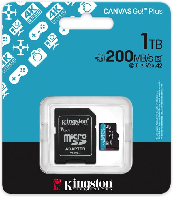 Kingston 1Tt microSDXC Canvas Go! Plus Gen4 minneskort + SD-adapter