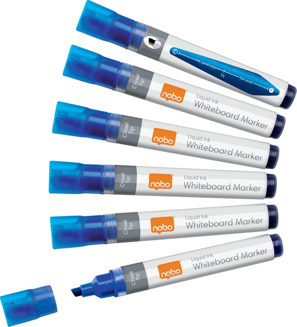 Nobo Liquid Ink whiteboardpennor, snedspets, blå, 10 st