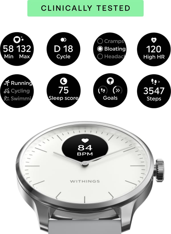Withings Scanwatch Light -smartur, 37 mm, hvid / grå.