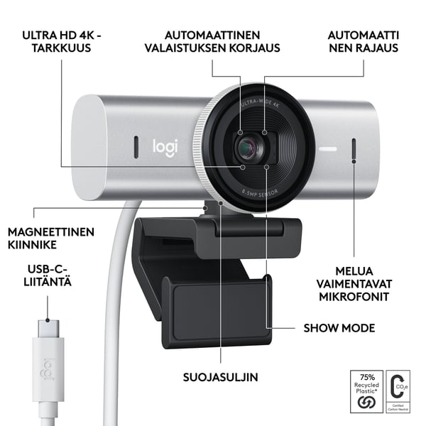 Logitech MX Brio Ultra HD 4K -webbkamera, silver