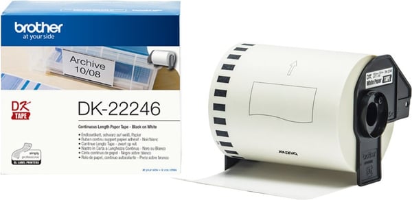 Brother DK22246 -etikettrulle, 103 mm, svart/vit