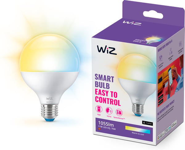 WiZ smartlampe globe, E27, globlampe - hvide lysfarver, Wi-Fi, 2700-6500 K, 1055 lm