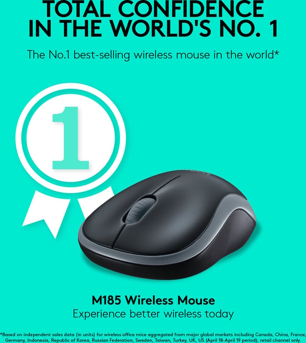 Logitech M185 -mus, grå