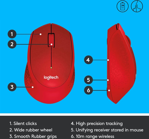 Logitech M330 Silent Plus -mus, röd
