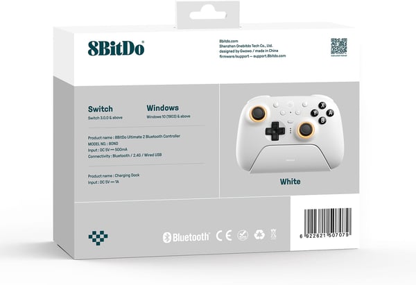 8BitDo Ultimate 2 Wireless BT-spelkontroll, PC/Switch, vit