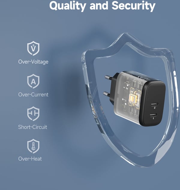 FoneKit GaN PD 65W laddare, USB-C + USB-C, svart