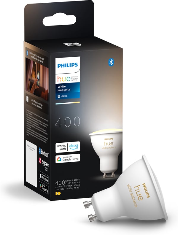 Philips Hue LED-smartpære, BT, White ambiance, GU10, 4,2 W, 1-pack