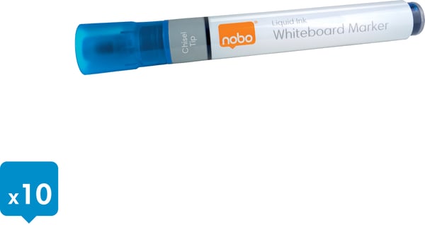 Nobo Liquid Ink whiteboardpennor, snedspets, blå, 10 st
