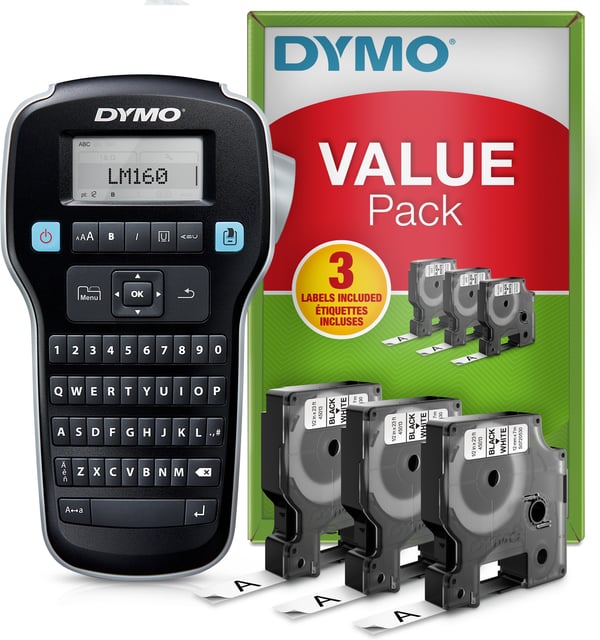DYMO LabelManager 160 Valuepack - etikettskrivare + 3 D1-etikettkassetter