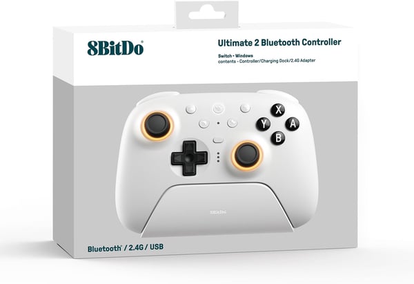 8BitDo Ultimate 2 Wireless BT-spelkontroll, PC/Switch, vit
