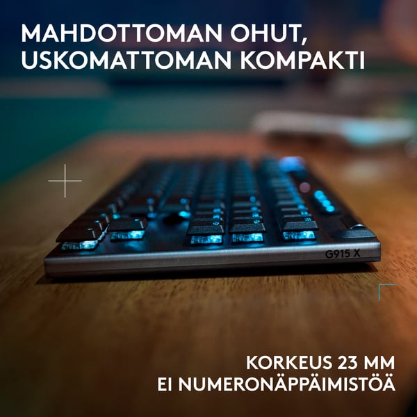 Logitech G915 X LIGHTSPEED TKL - metalprofil gaming tastatur, Linear-switches, sort