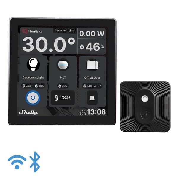Shelly Väggdisplay svart pekskärm + BLU H&T sensor