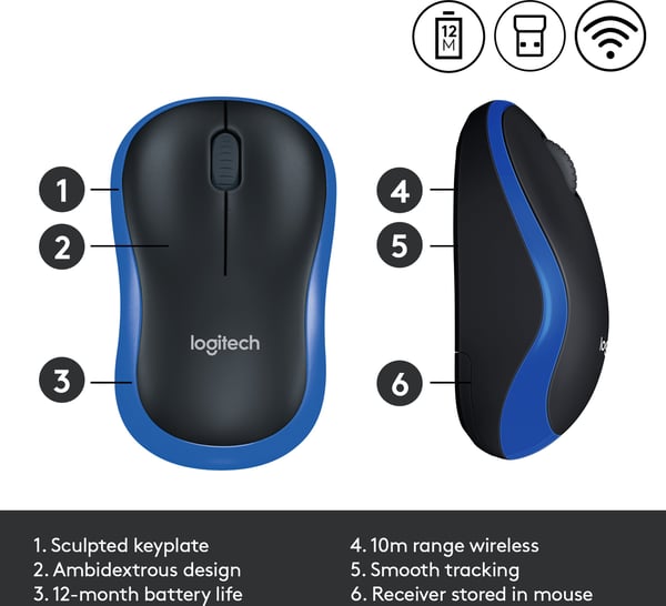 Logitech M185 -mus, blå
