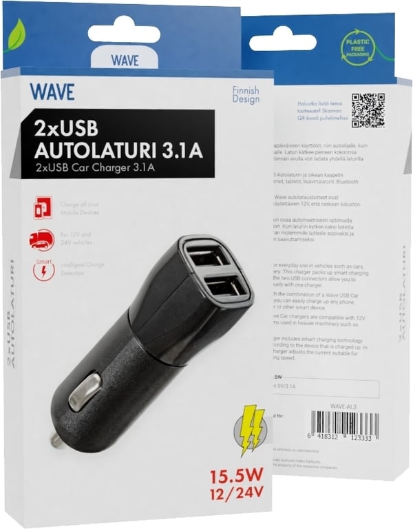 Wave 2 x USB billaddare, 3.1A