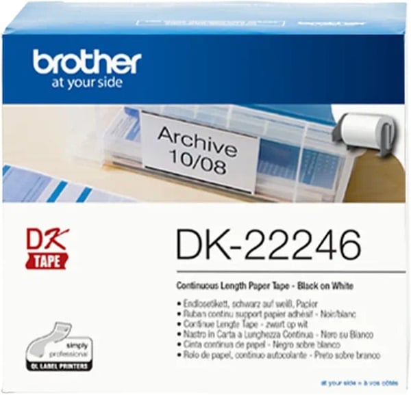 Brother DK22246 -etikettrulle, 103 mm, svart/vit