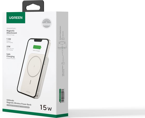 UGREEN Magnetisk Trådløs Power Bank -trådløs nødstrømforsyning, 5000 mAh, beige