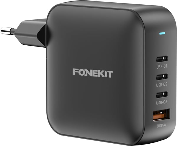 FoneKit GaN PD 165W nätadapter, USB-A + 3 x USB-C, svart