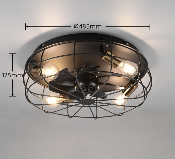 Trio Trondheim -fläktljusarmatur 48 cm, 4 x E27, mattsvart