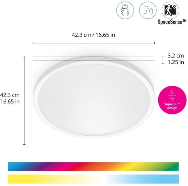 WiZ SuperSlim loftlampe, rund, hvid, WiFi, 22 W, RGB, 2200-6500 K, 2600 lm