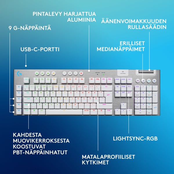 Logitech G915 X LIGHTSPEED - lavprofil gaming tastatur, Tactile switches, hvid