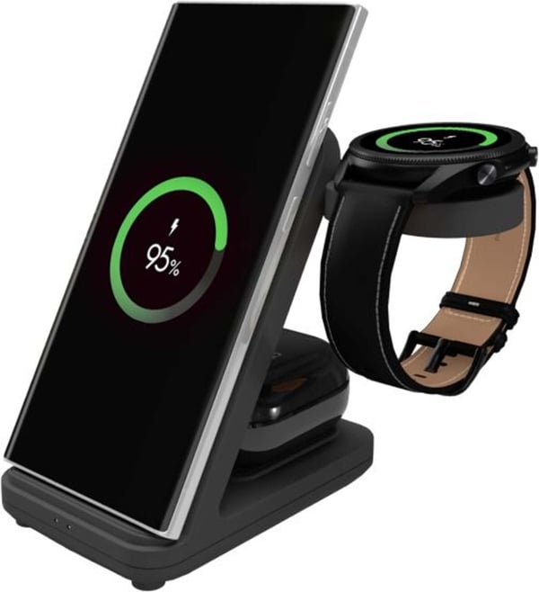 FIXED 3-i-1 trådlös laddningsstation, Samsung, svart