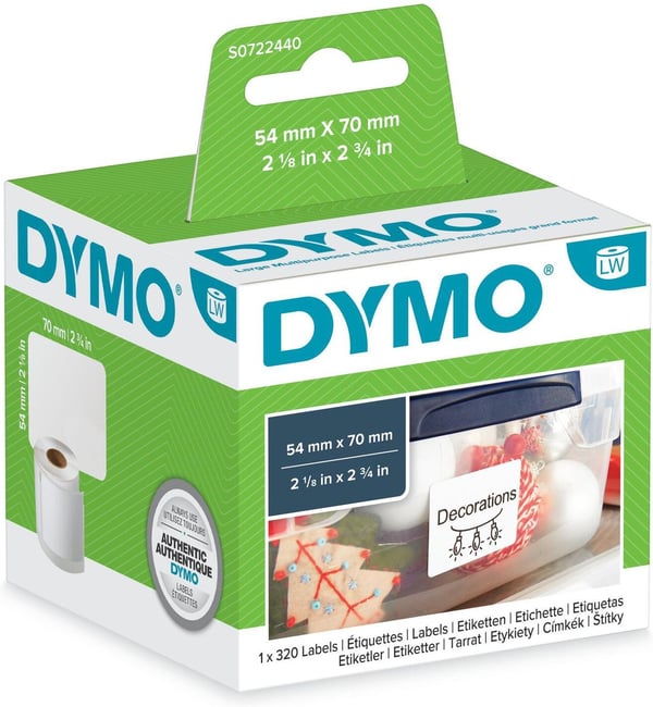 Dymo LabelWriter -diskettimärke 70 x 54 mm, 320 märken, vit