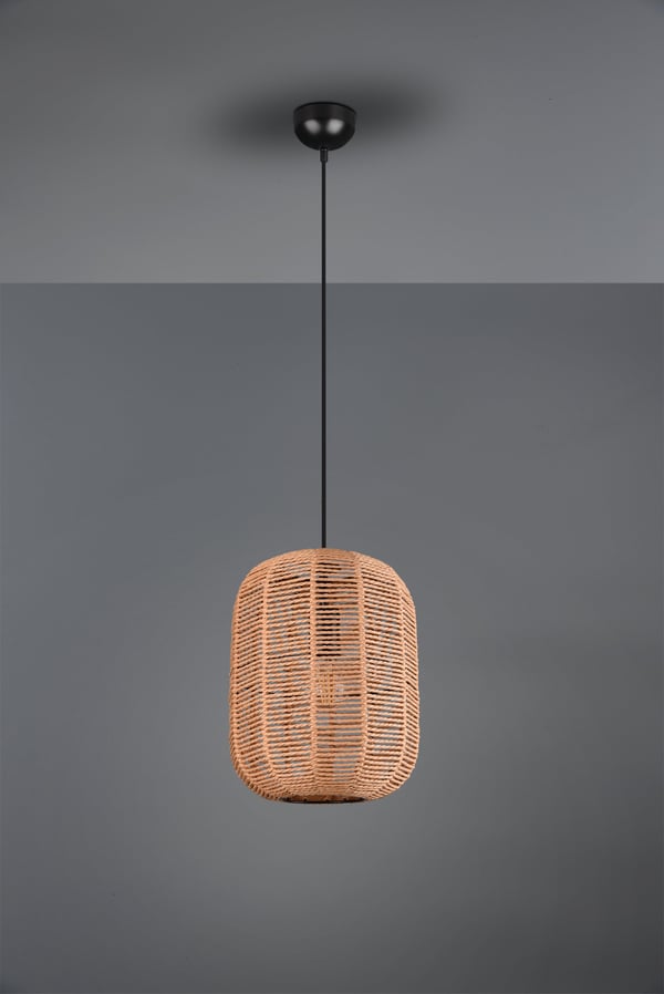 Trio Runa -pendelbelysning 35 cm, E27, mattsvart/sisal