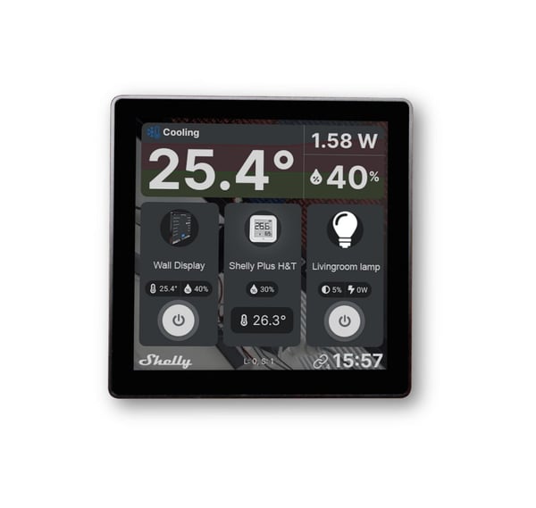 Shelly Väggdisplay svart pekskärm + BLU H&T sensor