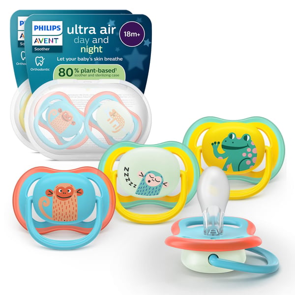 Philips Avent Ultra Air Day & Night napp, över 18 månader, 4 st, gul/blå