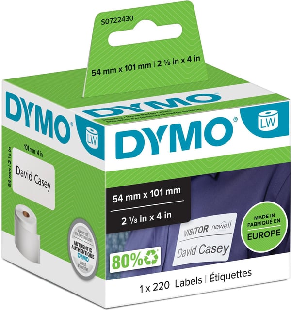 Dymo LabelWriter -försändelse/namnetikett 101 x 54 mm, 220 etiketter, vit