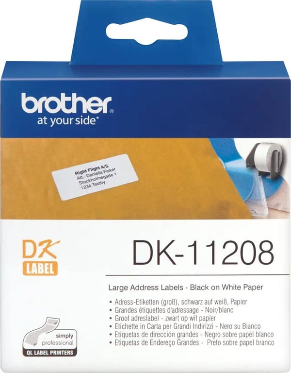 Brother DK-11208 -adressetikett 38 x 90 mm, svart/vit