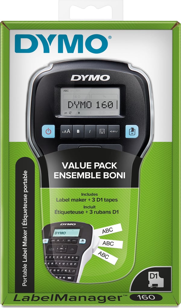 DYMO LabelManager 160 Valuepack - etikettskrivare + 3 D1-etikettkassetter