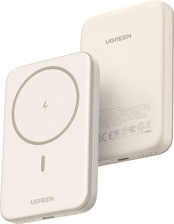 UGREEN Magnetisk Trådløs Power Bank -trådløs nødstrømforsyning, 5000 mAh, beige