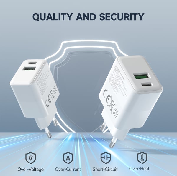 FoneKit Double 20W-laddare, USB-C + USB-A, vit