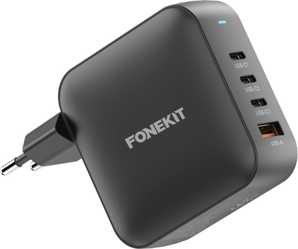FoneKit GaN PD 165W nätadapter, USB-A + 3 x USB-C, svart
