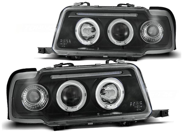 Forlygter dobbelt halo fælge AUDI 80 B4 09 91-04 96 ANGEL EYES SORT