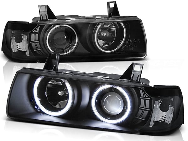 Forlygter dobbelt halo fælge BMW E36 12 90-08 99 S/C/T ANGEL EYES SORT
