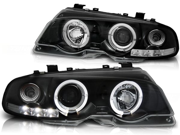 Forlygter dobbelt halo fælge BMW E46 04 99-03 03 COUPE ANGEL EYES SORT