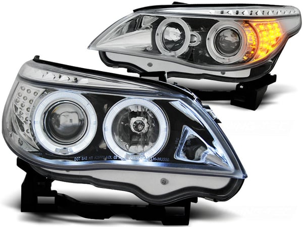 Forlygter dobbelt halo fælge BMW E60/E61 03-07 ANGEL EYES KROM LED