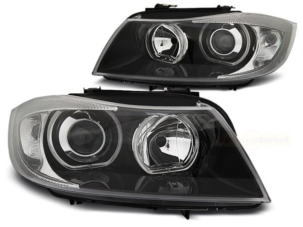 Forlygter dual halo fælge BMW E90/E91 03 05-11 LED ANGEL EYES SORT