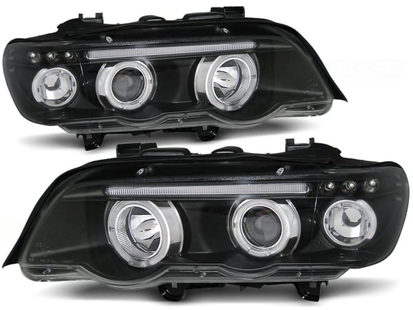 Forlygter dobbelte halo-fælge BMW X5 E53 09 99-10 03 ANGEL EYES SORT
