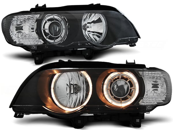 Forlygter dobbelt halo fælge BMW X5 E53 09 99-10 03 ANGEL EYES SORT