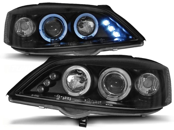 Forlygter dobbelt halo fælge OPEL ASTRA G 02 98-02 04 ANGEL EYES SORT
