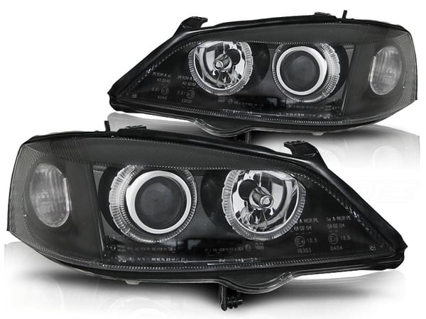 Forlygter dobbelt halo fælge OPEL ASTRA G 09 97-02 04 ANGEL EYES SORT